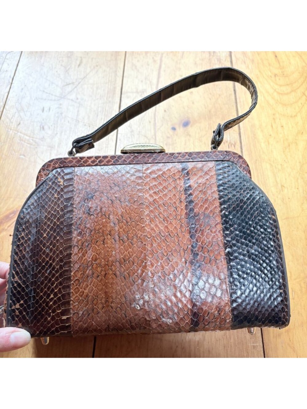 Vintage 60s Snakeskin Top Handle Purse Theatre Prop Costume Purse Distressed